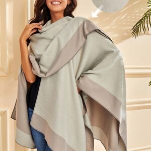 SHEIN Two-Tone Cape in Beige and Gray